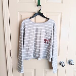 Madden Girl Juniors Gray and White Striped Cropped Top Size XL